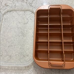 Copper Chef Brownie Meatloaf Pan With Plastic Lid Removable Adjustable Inserts